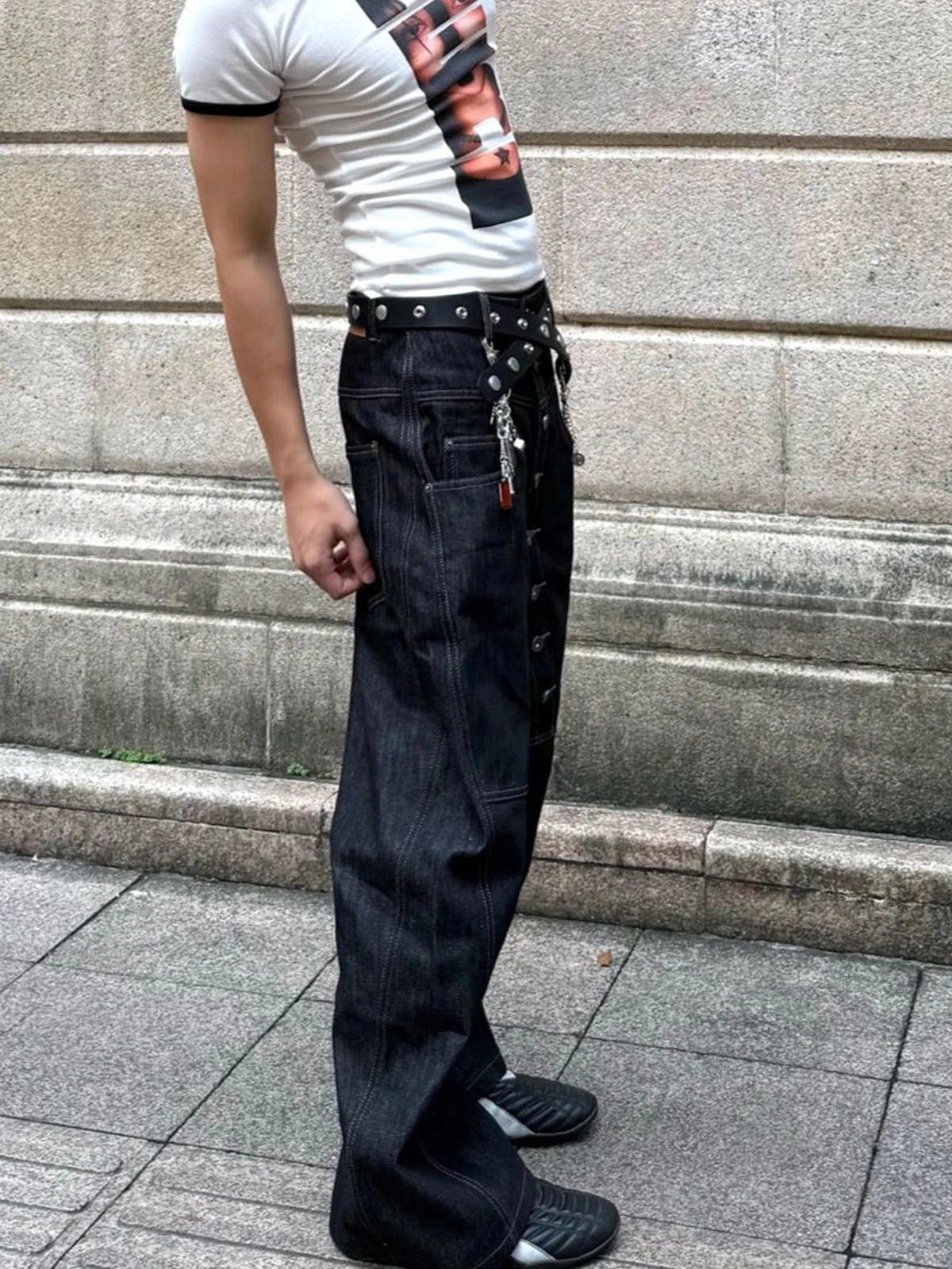 Japanese Brand Japanese Style Wide Leg Raw Denim Jeans with Button Detail Size US 32 / EU 48 - 5 Thumbnail