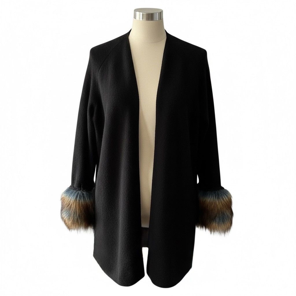J.McLaughlin J. McLaughlin Cashmere Wool Fur Trim Sleeve Elevated Cardi Size XS / US 0-2 / IT 36-38 - 2 Thumbnail