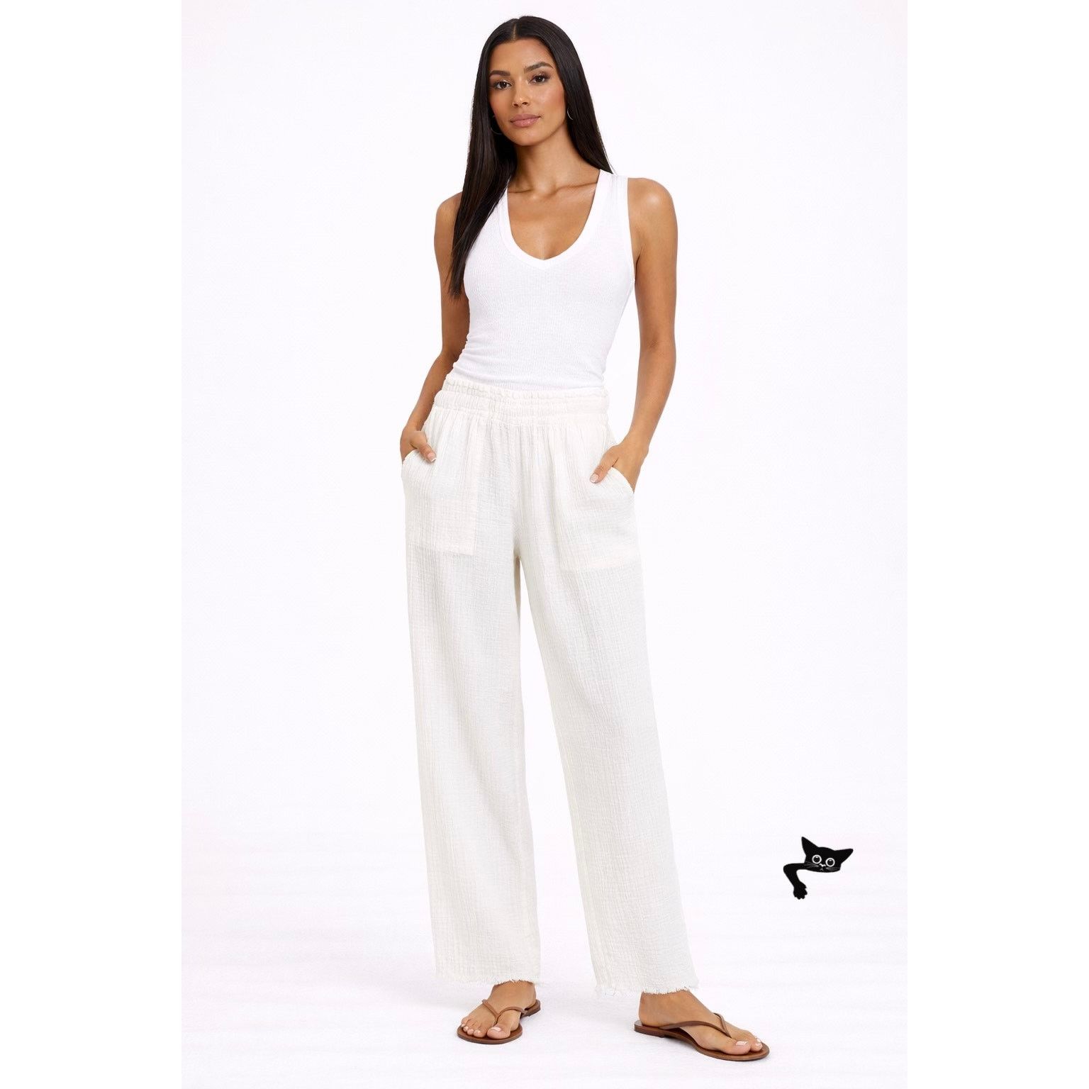 Rails Rails Leon White Gauze Wide Leg Pants Elastic Waist US S Size 25" / US 0 / IT 36 - 3 Thumbnail
