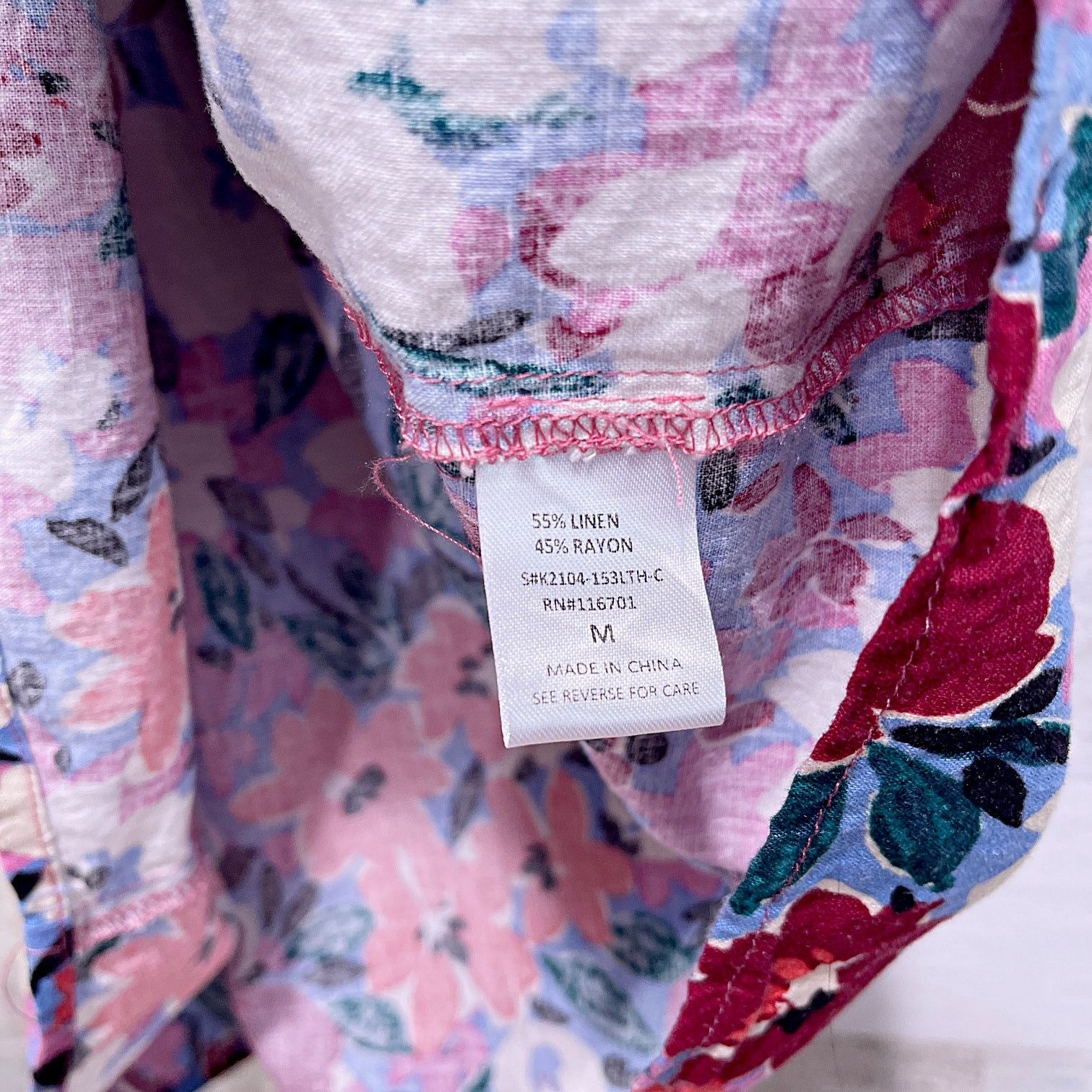 Other KARLIE Linen Floral V Neck Ruffle Top Pink Half Sleeve Med Size M / US 6-8 / IT 42-44 - 6 Thumbnail