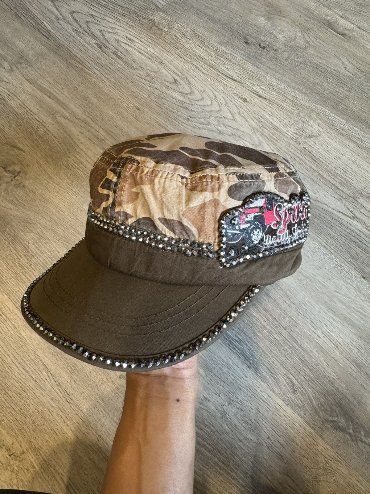 Japanese Brand DISTRESSED STUDDED BROWN DIAMOND STYLE COMMANDO CAP Size ONE SIZE - 1 Thumbnail