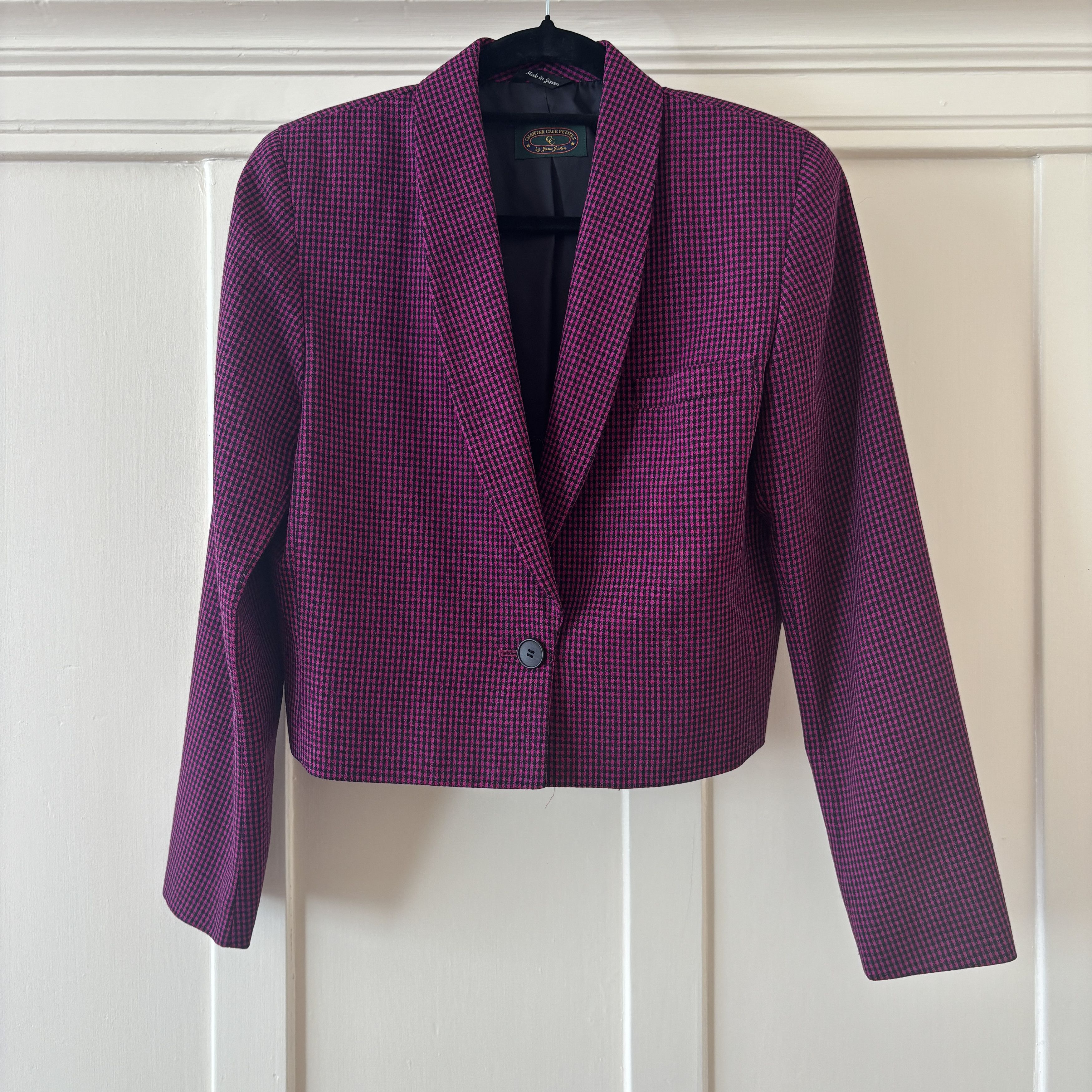 Charter Club 80s Pure Wool Houndstooth Cropped Blazer Made in Japan Size M / US 6-8 / IT 42-44 - 3 Thumbnail