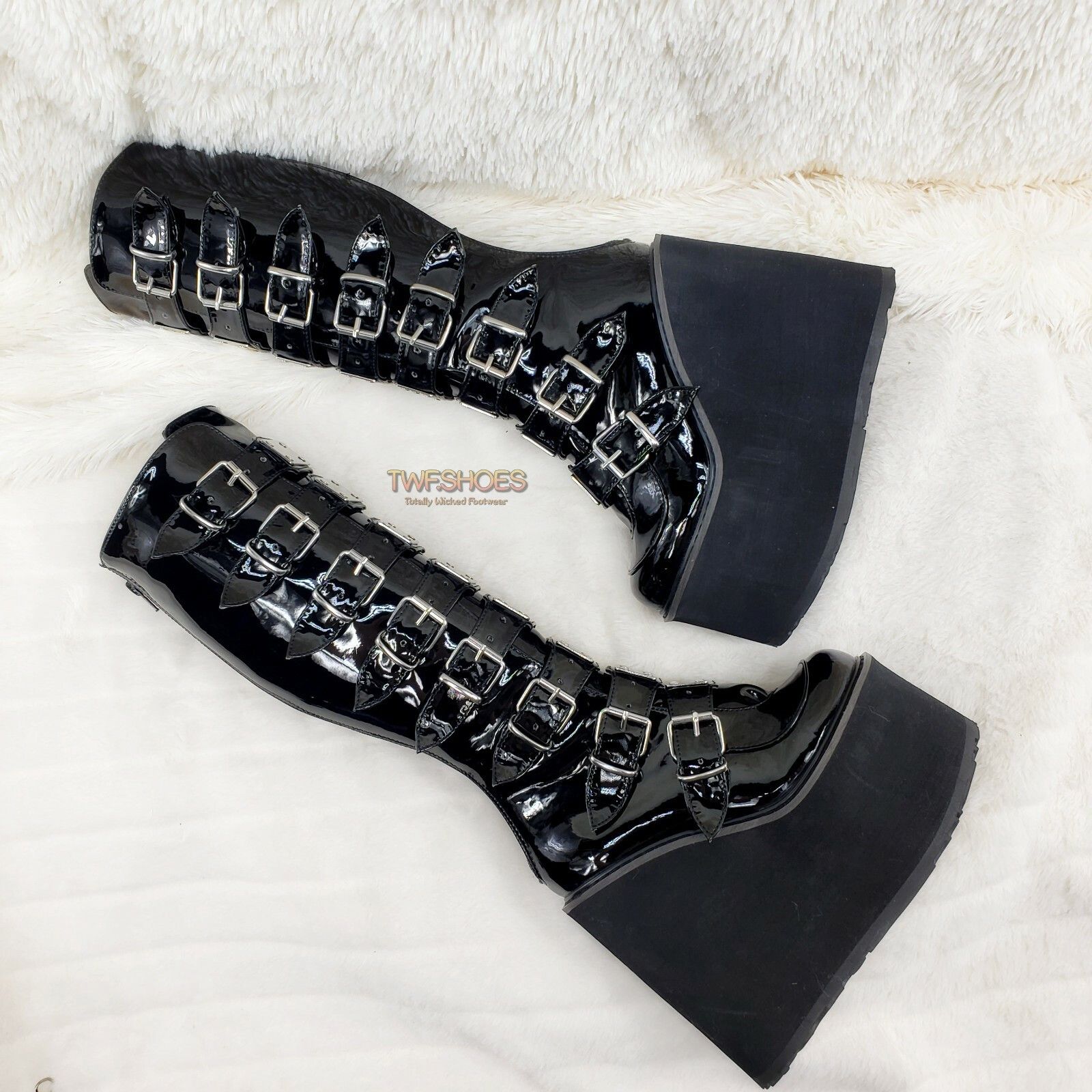 Other DEMONIA Swing 815WC Black Patent Wide Calf Goth Punk Knee Bo Size US 10 / IT 40 - 5 Thumbnail