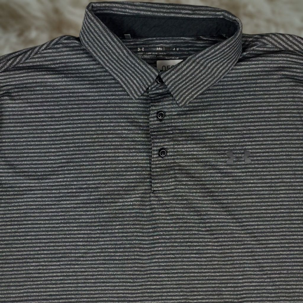 Under Armour Under Armour Polo Shirt Mens 2XL Gray Striped Golf Casual Short Sleeve Polo Size US XXL / EU 58 / 5 - 1 Thumbnail