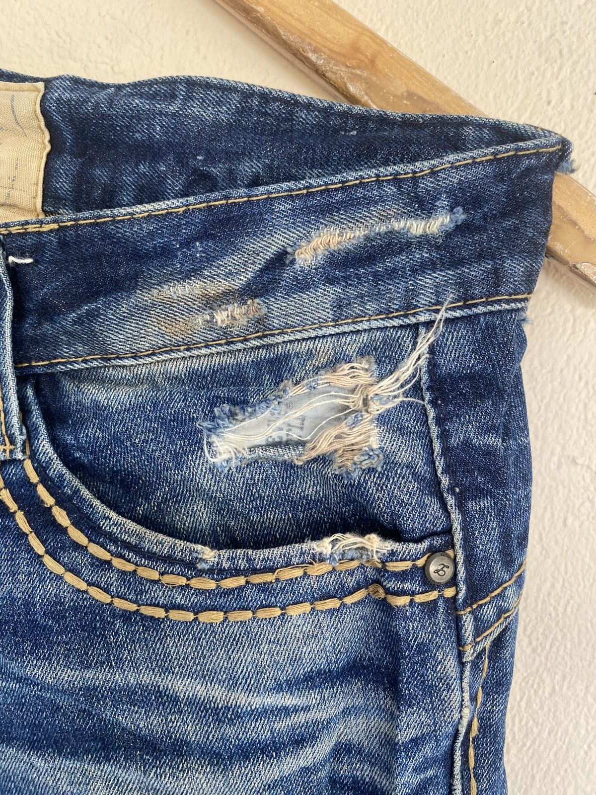 Japanese Brand LOLITA Contrast Stitch Distressed Denim Size 29" - 4 Thumbnail