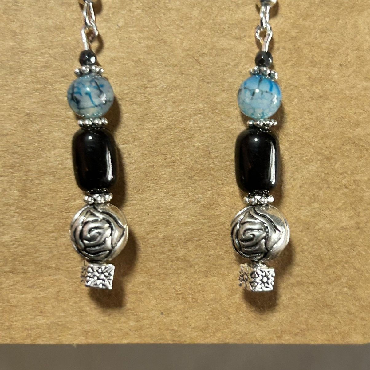 Handmade Handcrafted elegant vintage bead cat eye glass earrings Size ONE SIZE - 3 Thumbnail