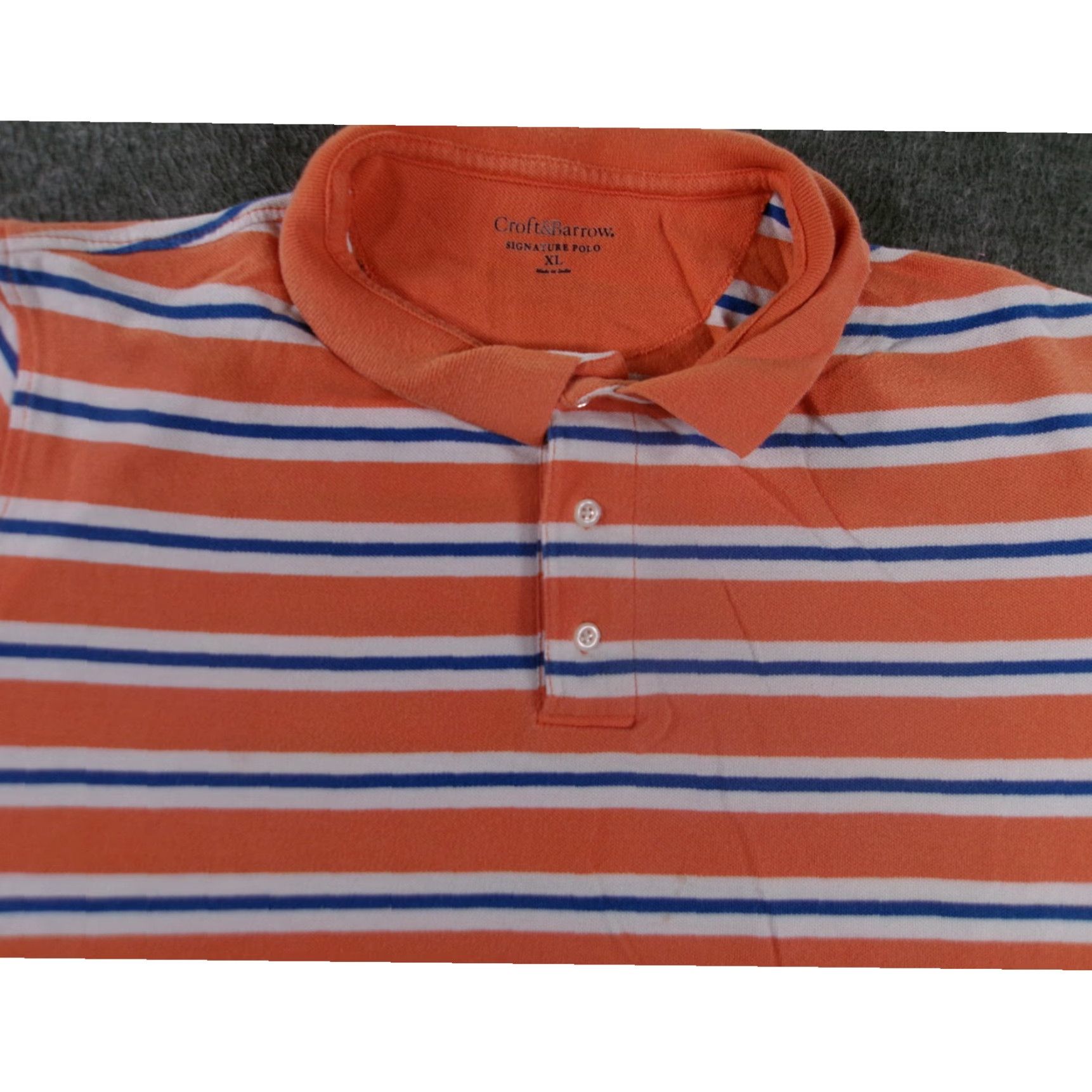 Croft & Barrow Croft Barrow Polo Shirt Men XL Orange Striped Signature Polo Casual Classic Breathable 100% Cotton Button Collared Size US XL / EU 56 / 4 - 2 Thumbnail
