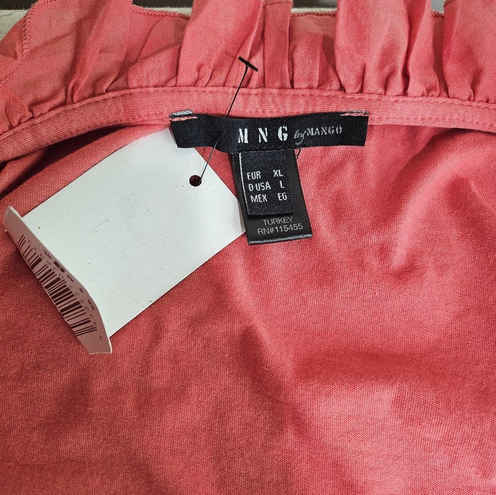 Mango MNG Mango Coral Red Cotton Frill Sleeveless Tank Wrap Top B Size XL / US 12-14 / IT 48-50 - 4 Thumbnail