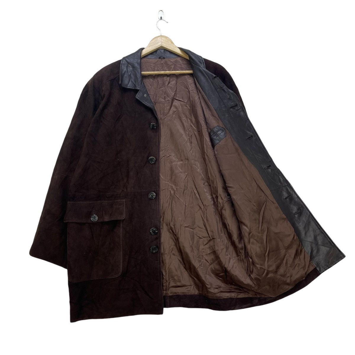Japanese Brand × Vintage Japanese Brand Suede Leather Long Coat Made In Japan Size US M / EU 48-50 / 2 - 2 Thumbnail