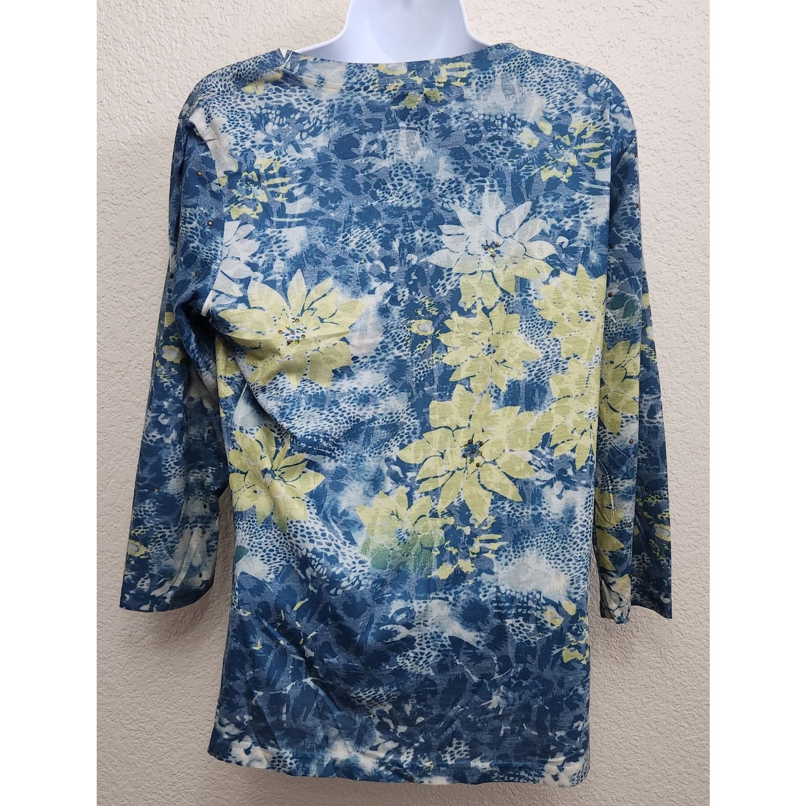Other Multiples Blue Yellow Floral Print Rhinestones Top Medium Size M / US 6-8 / IT 42-44 - 4 Thumbnail
