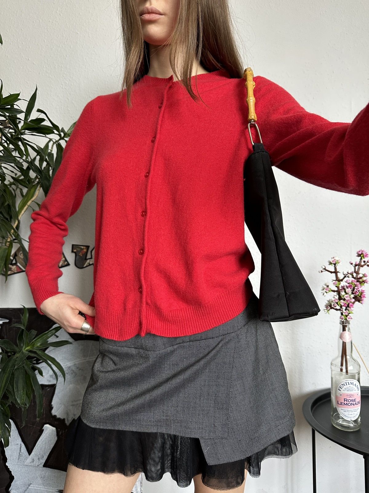 Vintage Cute Babydoll Vintage 90s Wool Red Knit Cardigan Size L / US 10 / IT 46 - 3 Thumbnail