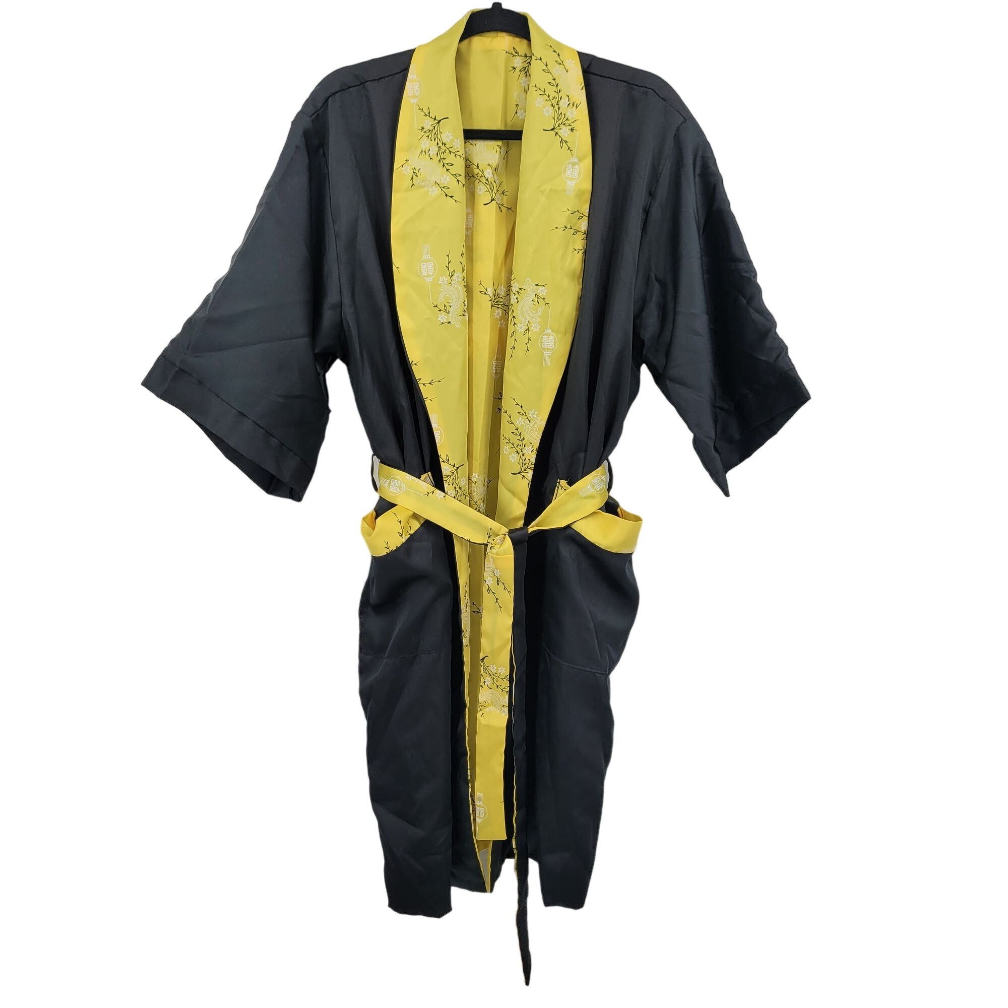 Japanese Brand Reversible Kimono Robe L Black Embroidered Dragon Yellow Flo Size US L / EU 52-54 / 3 - 21 Thumbnail