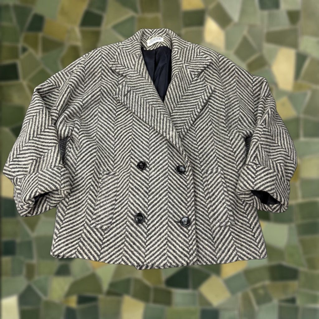 Vintage VINTAGE J.G. HOOK Coat Womens Large Gray Herringbone Double Breasted Peacoat 80s Wool Tweed Mid-Length Buttoned Pockets Womens Size L / US 10 / IT 46 - 1 Thumbnail