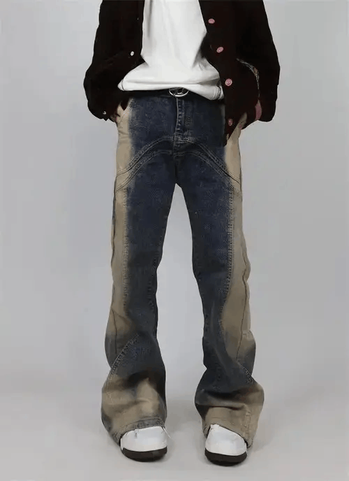 Street wash spliced gradient design baggy hip hop jeans
