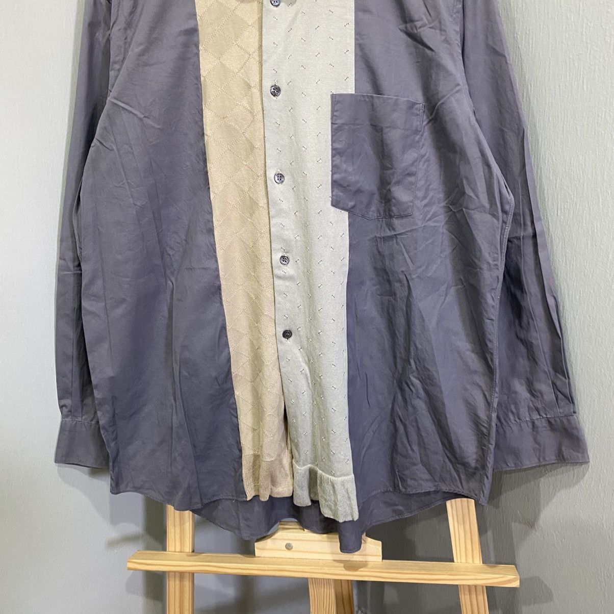 Comme des Garcons SHIRT Comme des Garcons SHIRT Panel Knit Inset Grey Button Down M Size US M / EU 48-50 / 2 - 4 Thumbnail