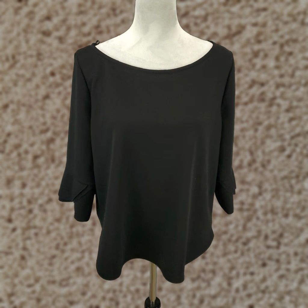 Vintage Green Envelope Blouse Women XL Black Boat Neck Zip Back Textured Pullover Size XL / US 12-14 / IT 48-50 - 1 Thumbnail