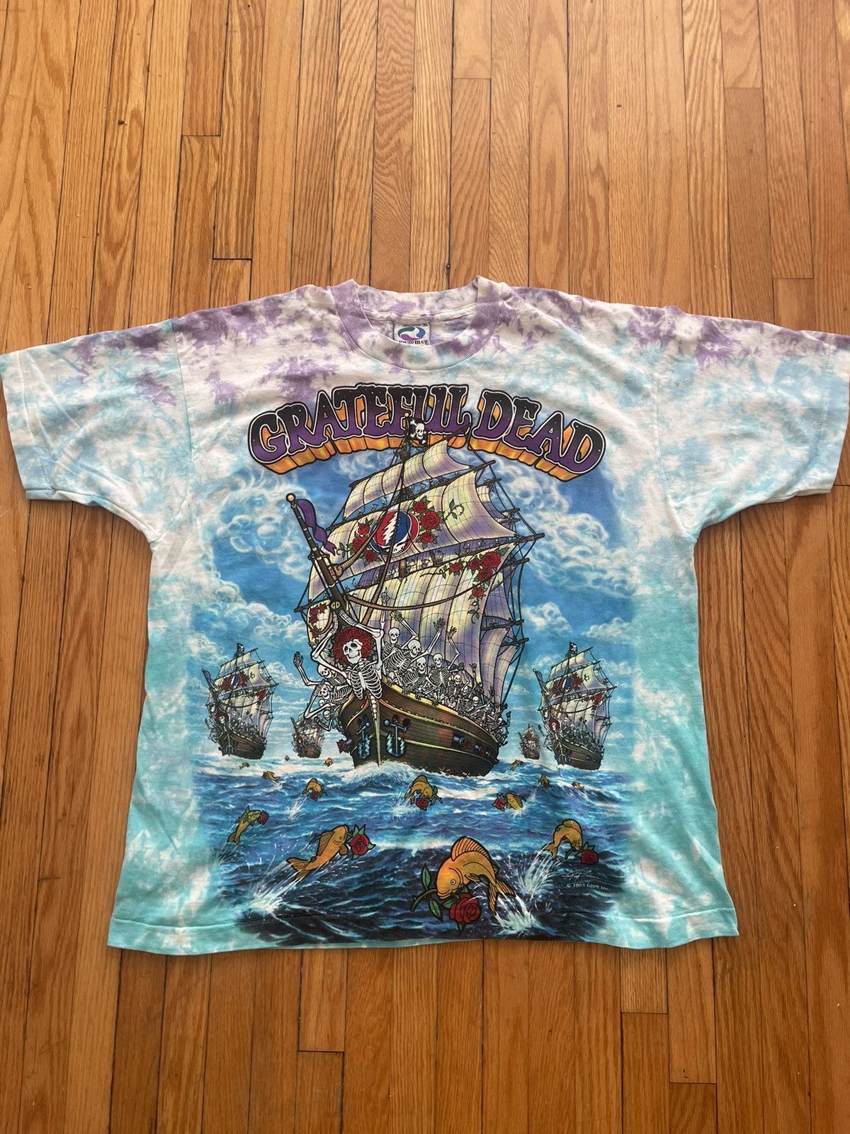 Image of Band Tees x Grateful Dead Og 1993 Ship Of Fools Grateful Dead Liquid Blue Tie Dye Tee (Size XL)