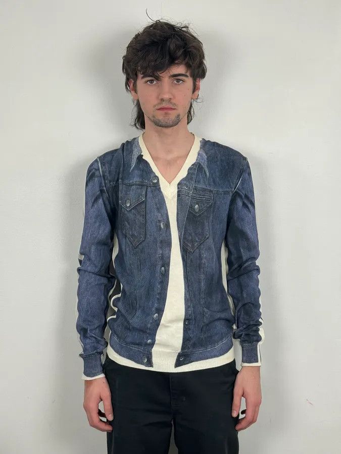 Dolce & Gabbana SS2010 Dolce & Gabbana Blue Denim Trompe-loeil V Neck Sweater Size US S / EU 44-46 / 1 - 2 Thumbnail