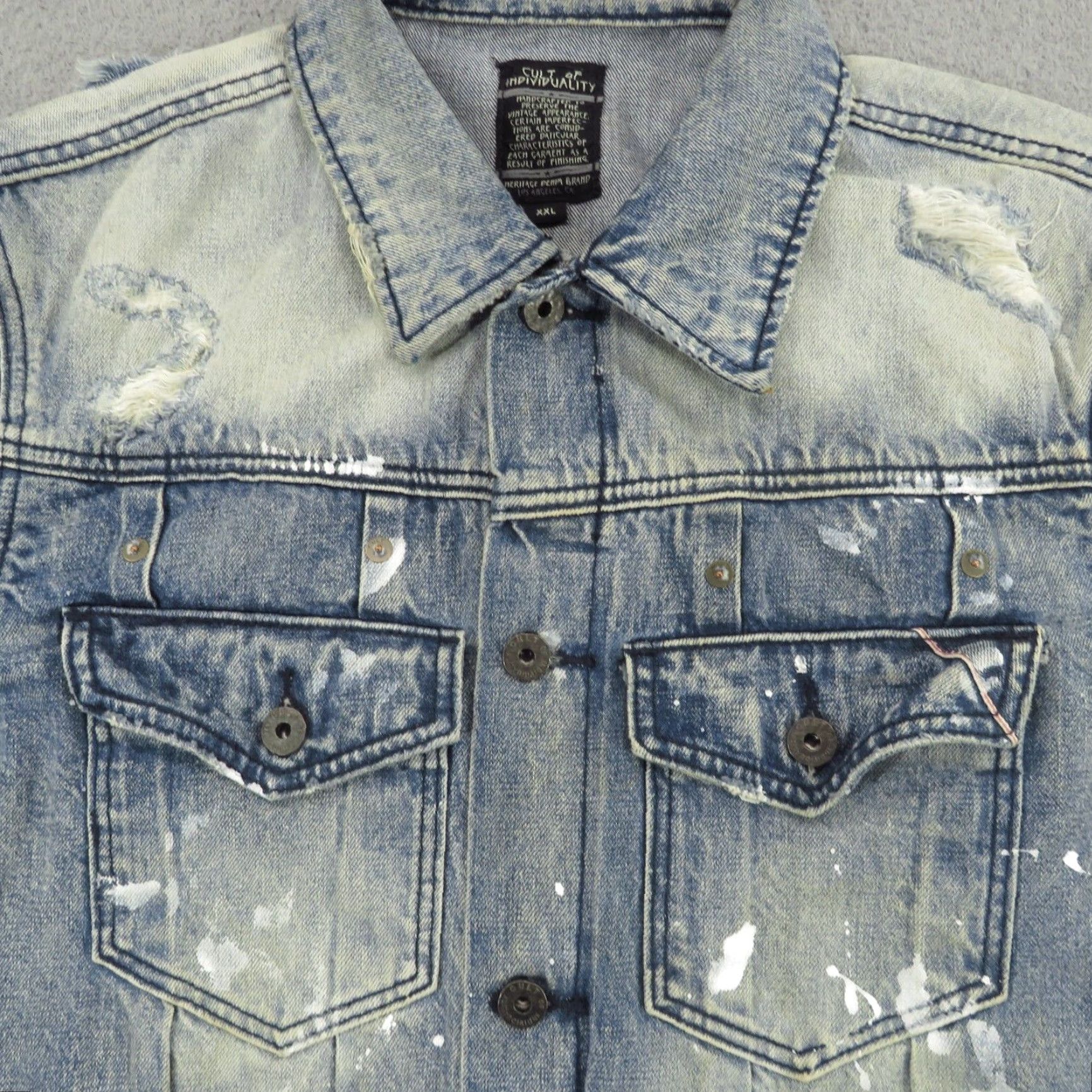 Cult Of Individuality Cult of Individuality Mens XXL Jeans Jacket Selvedge Denim Biker Distressed Punk Vintage USA Size US 39 - 5 Thumbnail