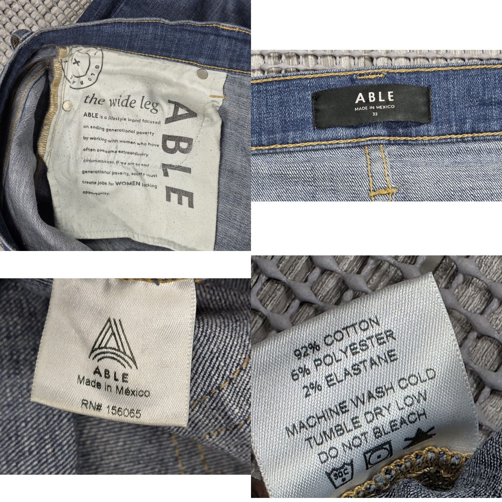 Vintage ABLE Blue Wide-Leg Jeans 34x32 Denim Women's 32 Medium Wash High Rise Jeans Size 24" / US 00 / IT 34 - 8 Thumbnail