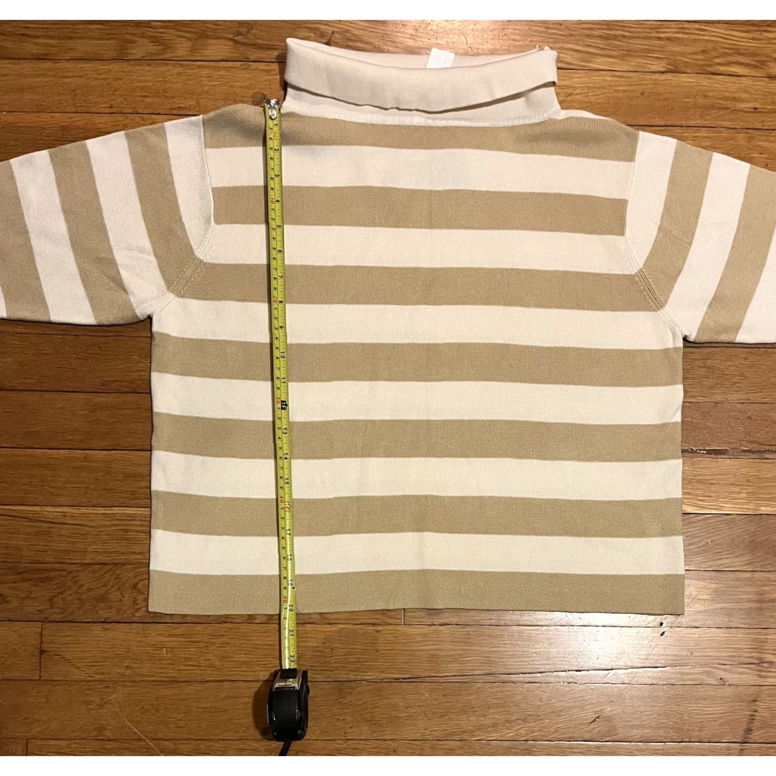 Melissa VINTAGE Mel & Lisa Sweater Turtleneck Crop Women’s Large Beige White Striped Size L / US 10 / IT 46 - 7 Thumbnail
