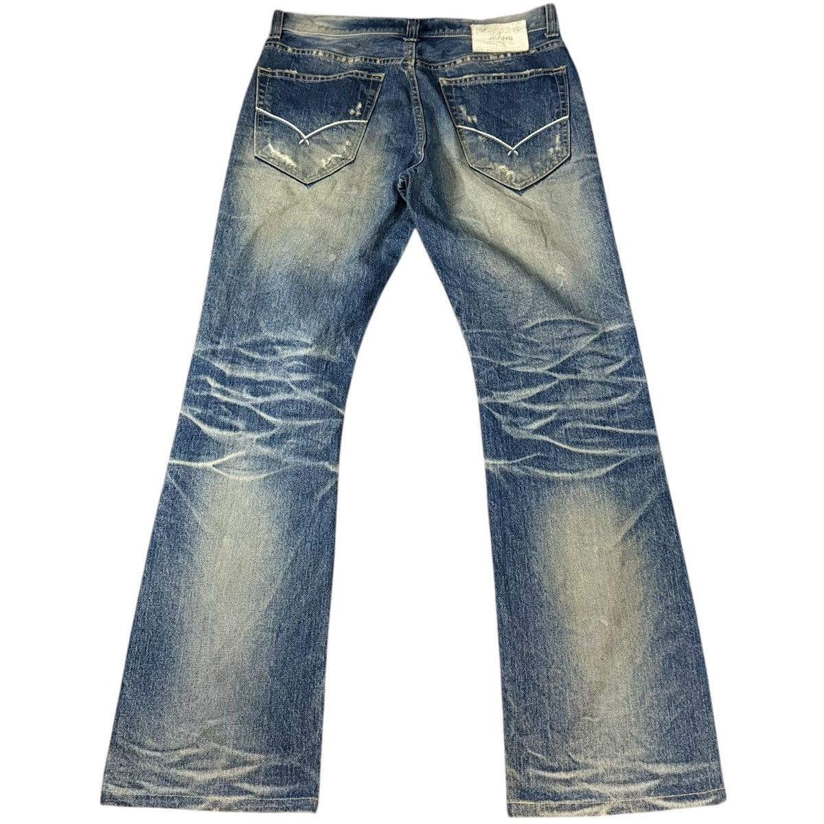 Tornado Mart Flared 🔥🇯🇵 Vintage 90s Diggity Distressed Whisker Jeans Denim Size US 32 / EU 48 - 3 Thumbnail