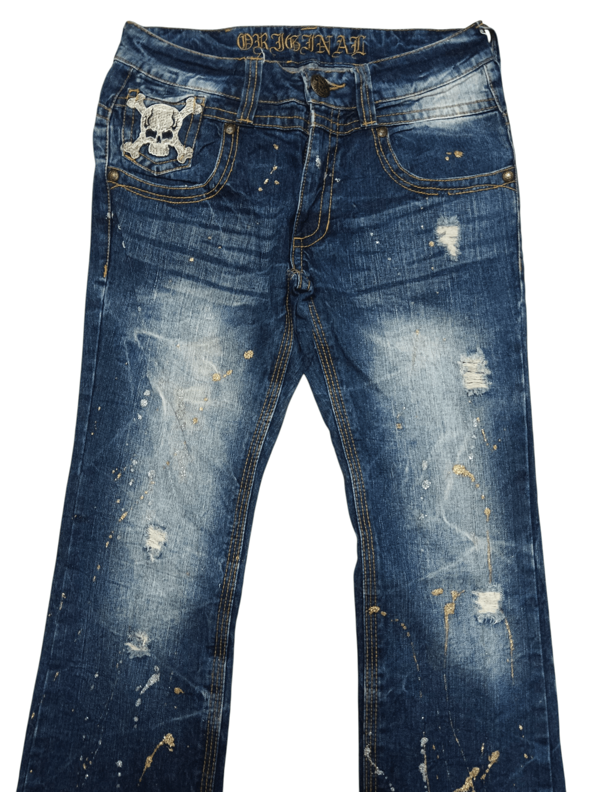 Japanese Brand 🔥Skull🔥Distressed Splash Flare Jeans Size US 30 / EU 46 - 2 Thumbnail