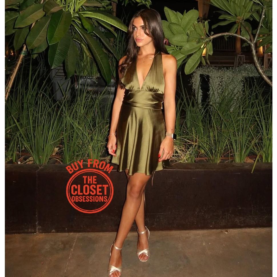 Zara Zara Satin Halter Mini Dress Olive Green Open Back NWT Size L / US 10 / IT 46 - 18 Thumbnail