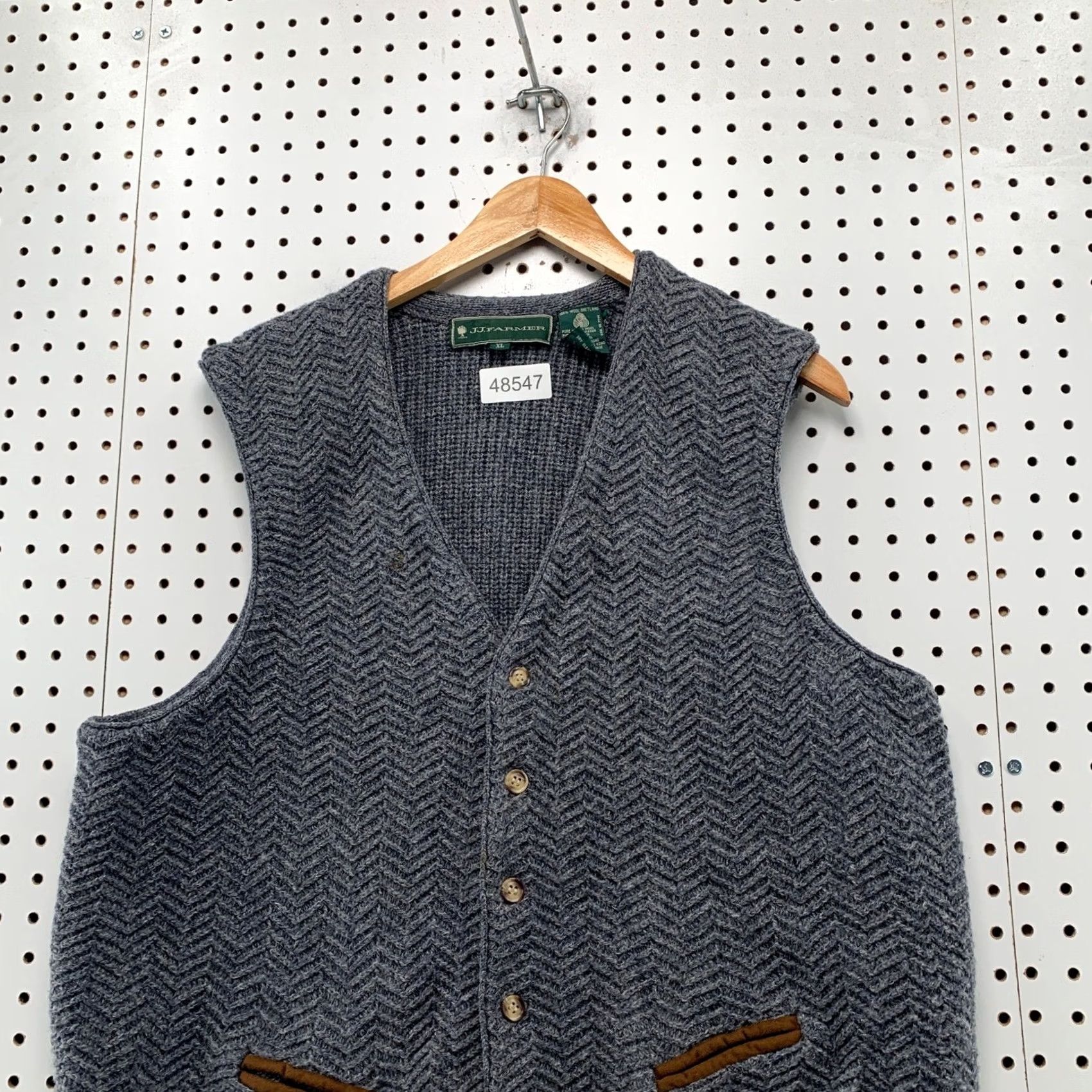 Vintage VINTAGE J.J. Farmer Sweater Vest Mens XL Grey 90s Wool Shetland Herringbone Size US XL / EU 56 / 4 - 4 Thumbnail
