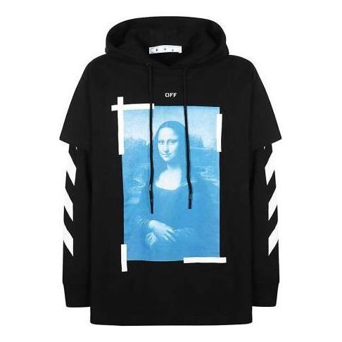 image of Off White x Virgil Abloh Off-White C/o Virgil Abloh Blue Monalisa Double Tee Hoodie in Black (Size 