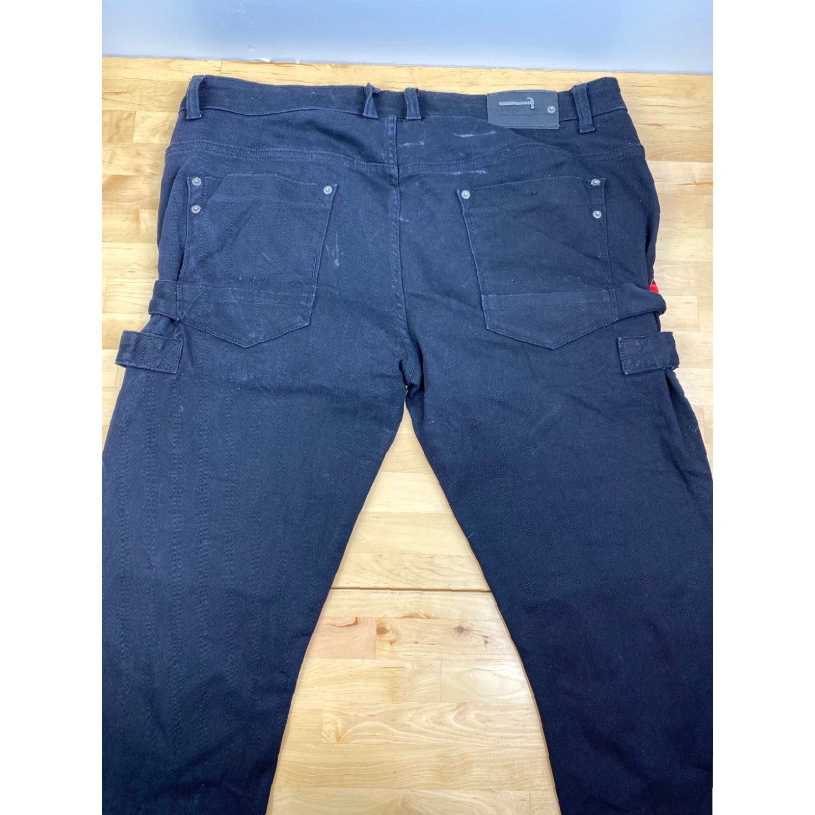 Vintage Copper Rivet Jeans Mens 42X32 Black Slim Fit Straight Denim 5-Pocket Zipper Belt Loops Stretch Cotton Blend Icon Logo #3141 Size US 42 / EU 58 - 3 Thumbnail