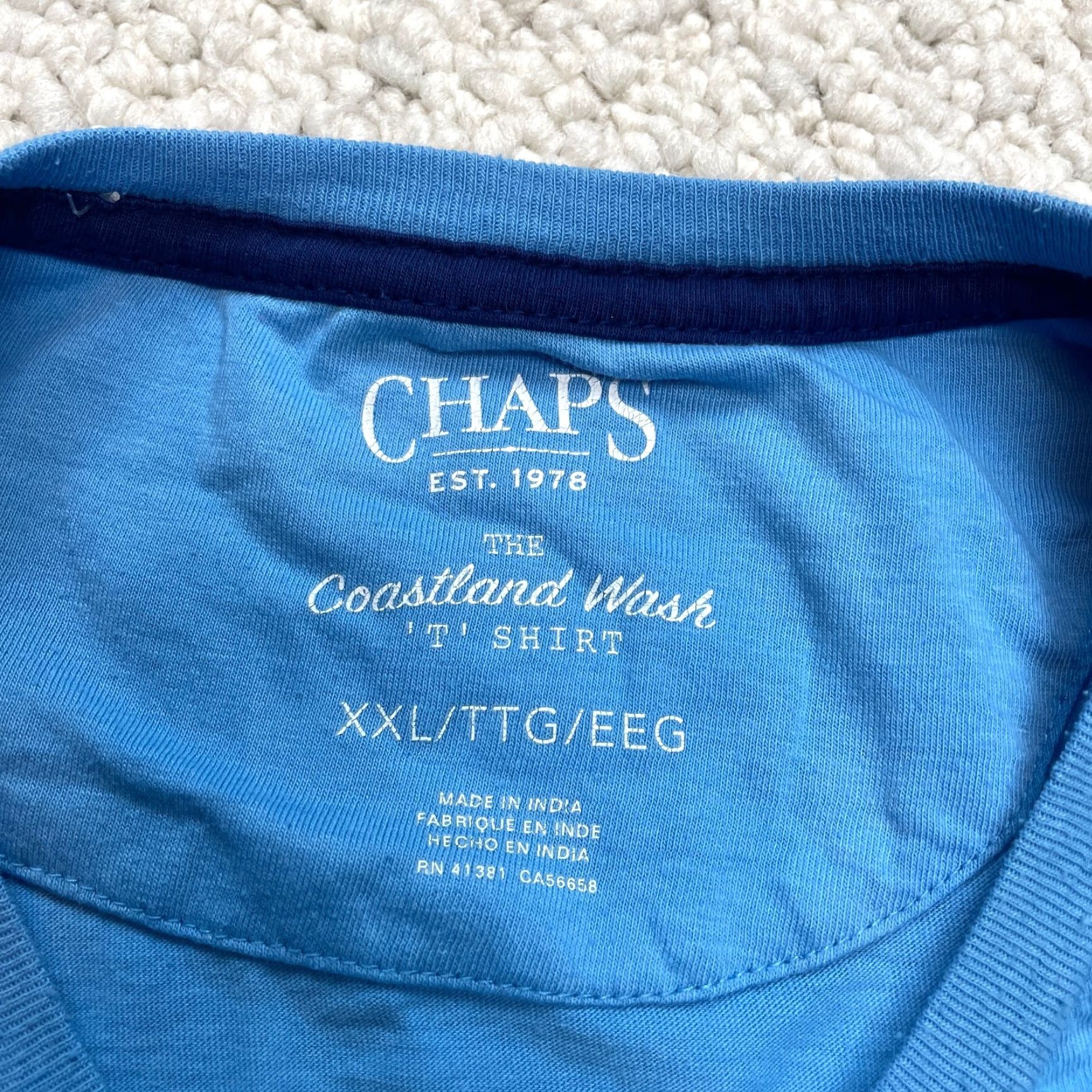 Chaps Chaps Shirt Mens 2XL Light Blue Coastland Wash Pocket Tee Logo T Shirt Cotton Jersey Short Sleeve Crew Neck Regular Pockets Men Size US XXL / EU 58 / 5 - 7 Thumbnail