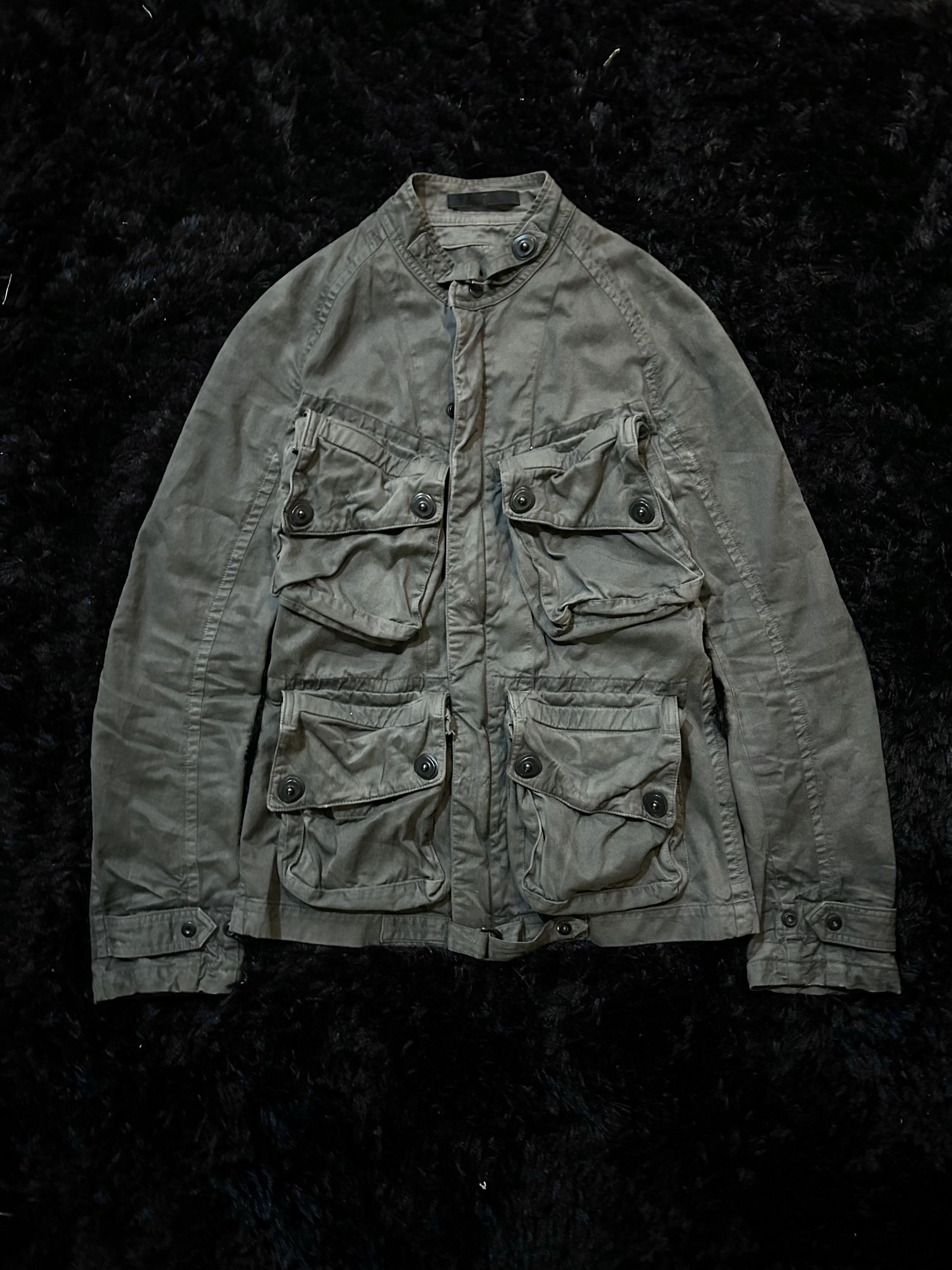 image of Archival Clothing x Julius Ss/09 Canon_1 The Posessed Wax Gas Mask Moto Jacket in Grey (Size XS)