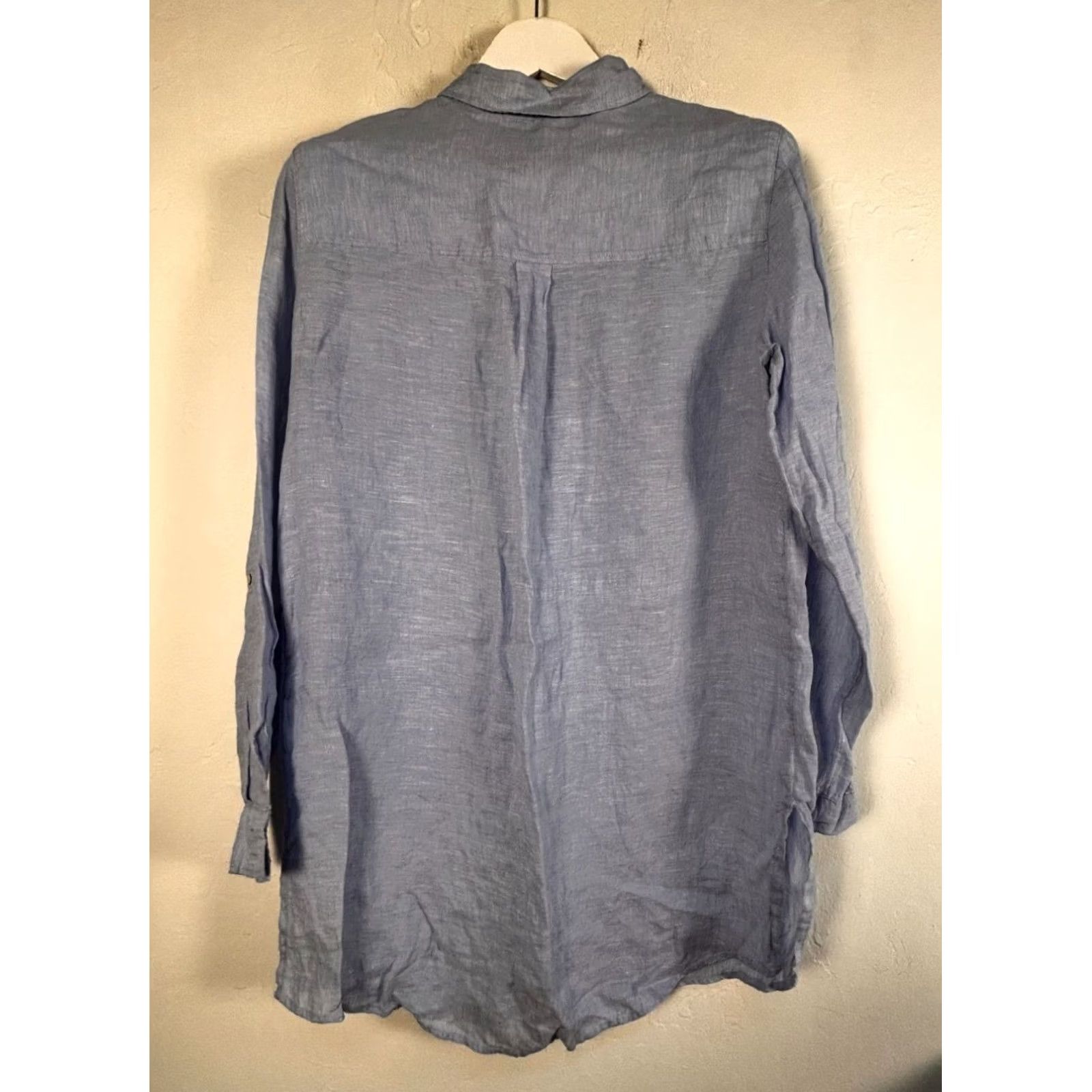Vintage Tahari Essentials Women Linen Button-Up Shirt Tunic Large Light Blue Long Sleeve Size L / US 10 / IT 46 - 2 Thumbnail