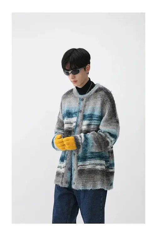 Aran Isles Knitwear Striped Knit Green Cardigan Sweater Cute y2k Size US L / EU 52-54 / 3 - 2 Thumbnail