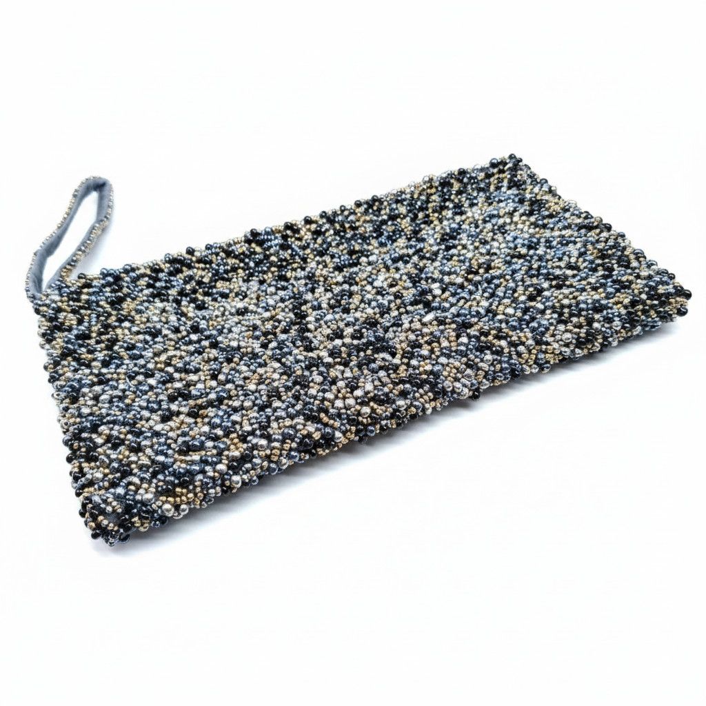 Other Wristlet 8.5x4.5" Clutch Handmade Beaded Black Silver Gold Size ONE SIZE - 5 Thumbnail