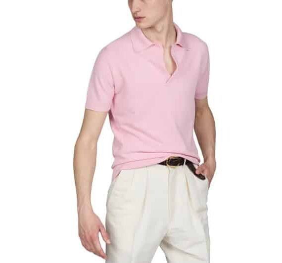 Tom Ford o1loc1c0325 KPS010 Silk Cotton Textured Polo Shirt in Pink Size US M / EU 48-50 / 2 - 2 Thumbnail