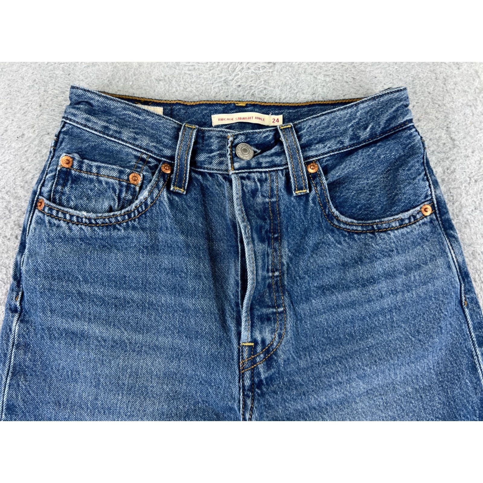 Levi's Levis Premium Jeans 24 Blue Denim Straight Ankle 22x23 Ribcage Big E Women Size 42" / US 20 - 4 Thumbnail