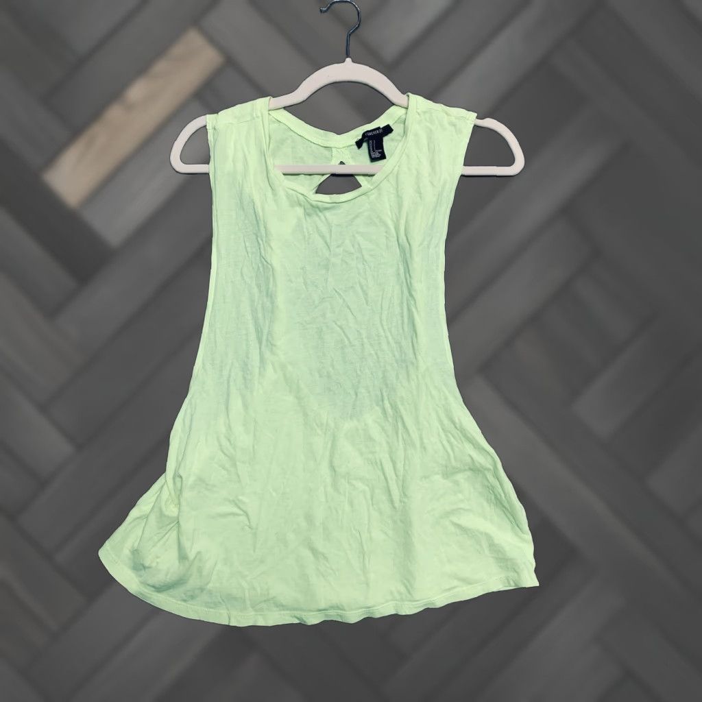 Forever 21 Forever 21 Tank Womens Size L Neon Yellow Sleeveless Open Back Top Crew Neck Casual Solid Color Size L / US 10 / IT 46 - 1 Thumbnail