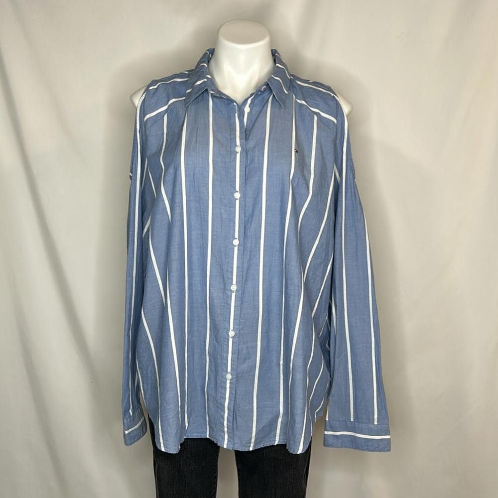 Tommy Hilfiger Tommy Cold Shoulder Stripe Chambray Button Down, XXL Size XXL / US 16-18 / IT 52-54 - 5 Thumbnail