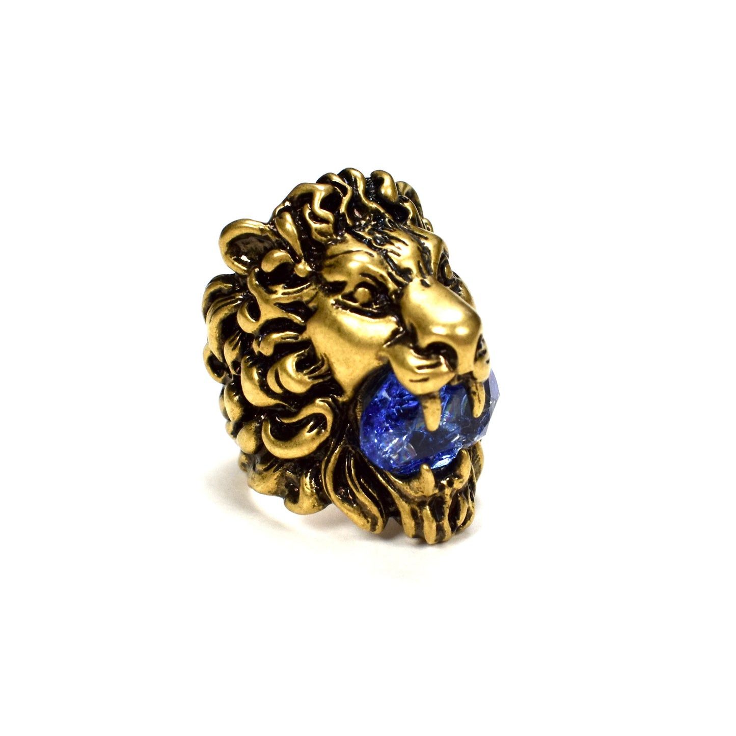 Gucci Gucci Vintage Effect Gold Lion Ring Blue Crystal Size ONE SIZE - 1 Thumbnail