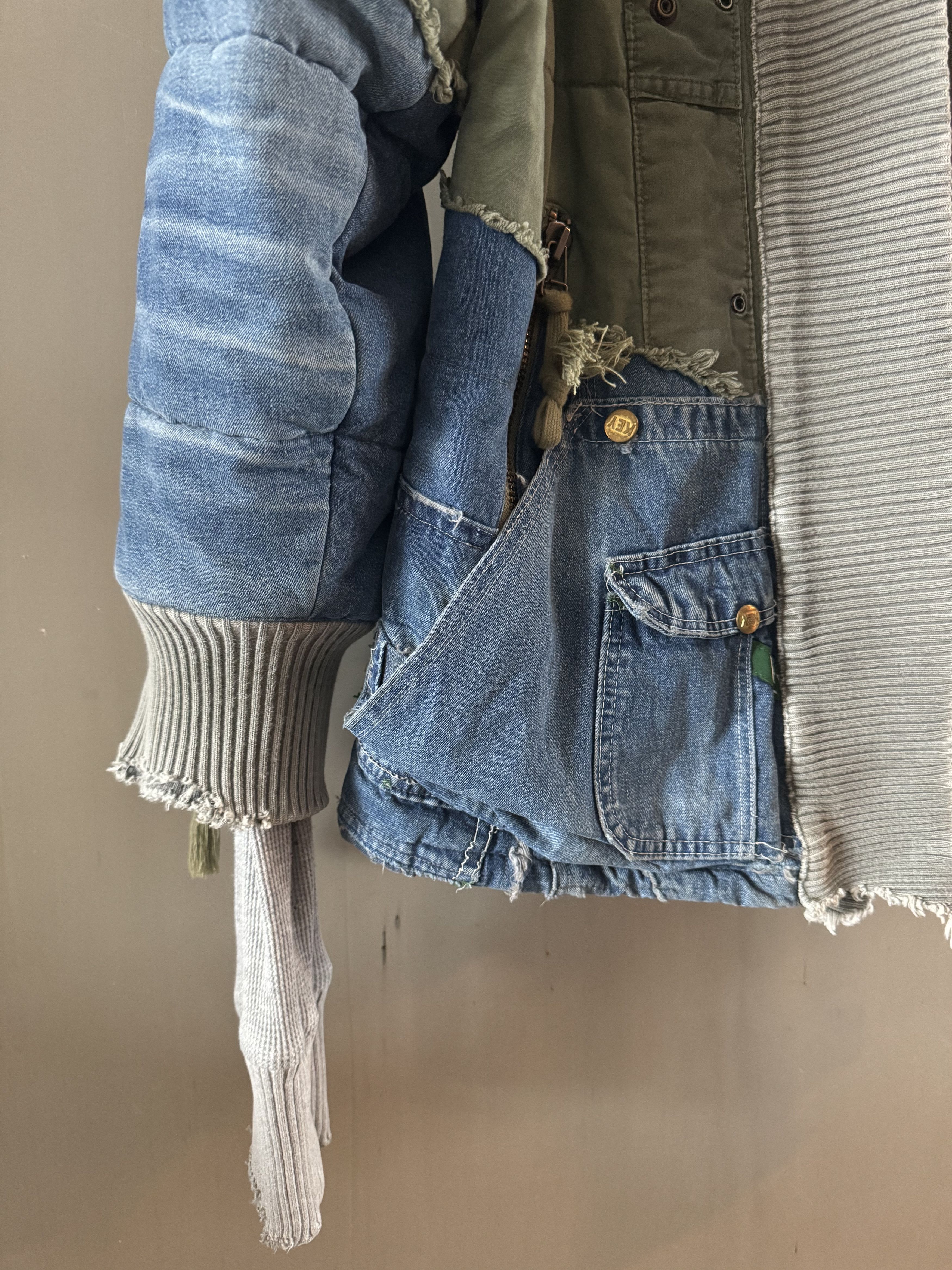 Greg Lauren Greg Lauren 50/50 Varsity Jacket - Blue Satin / Denim