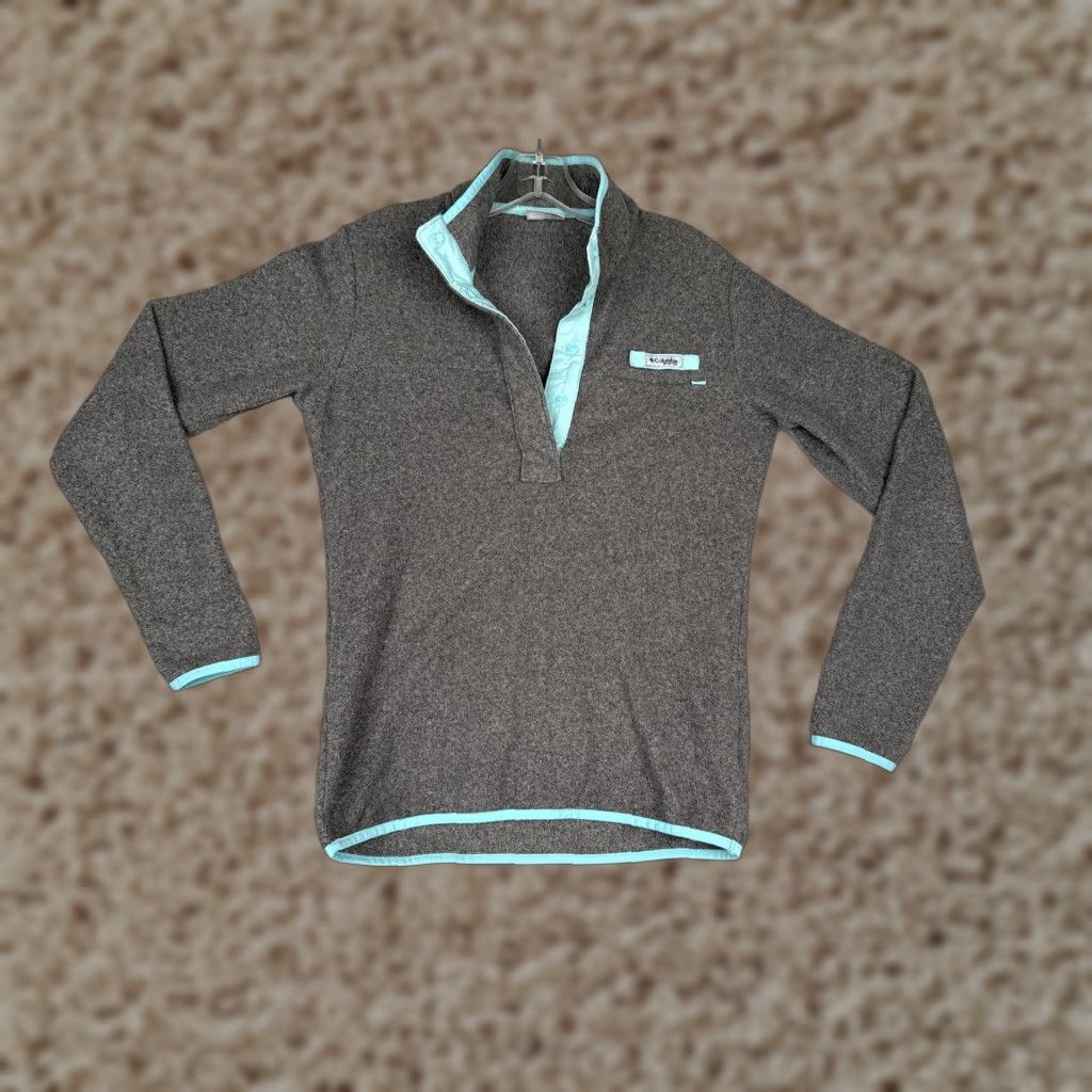 AQUA Columbia Sweater Womens Small Gray Aqua Quarter Snap Fleece Pullover Fishing PFG Shirt Size S / US 4 / IT 40 - 1 Thumbnail