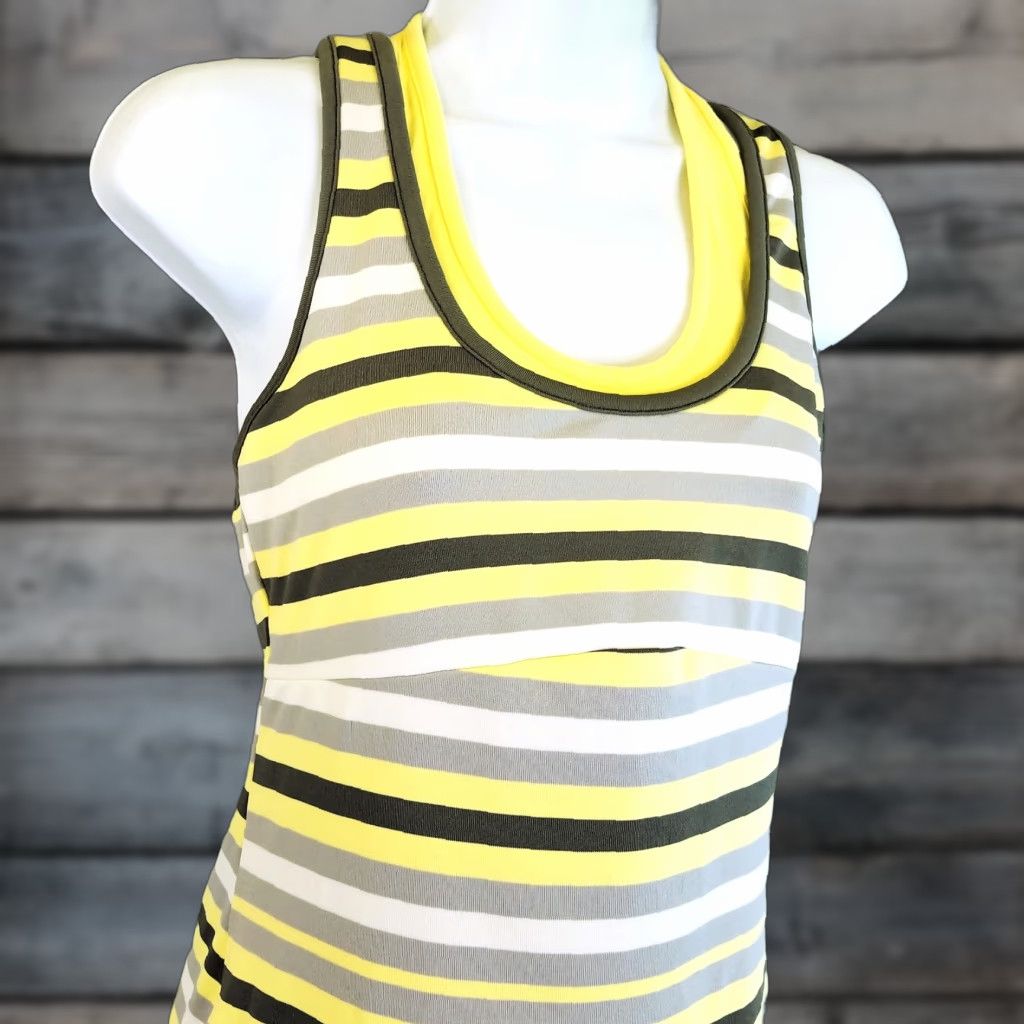 Vintage Lucy Womens Tank Top Size S Gray Yellow Striped Built in Bra Shelf Size S / US 4 / IT 40 - 1 Thumbnail