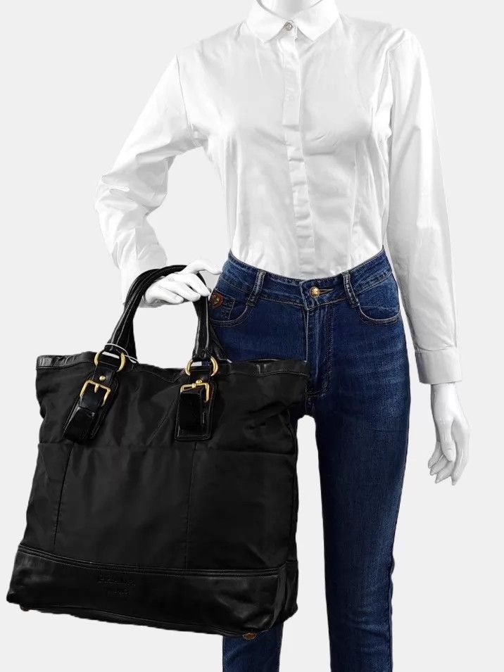 Prada Prada Logo Nylon Waxed Leather Tote Bag Unisex Black Size ONE SIZE - 5 Thumbnail