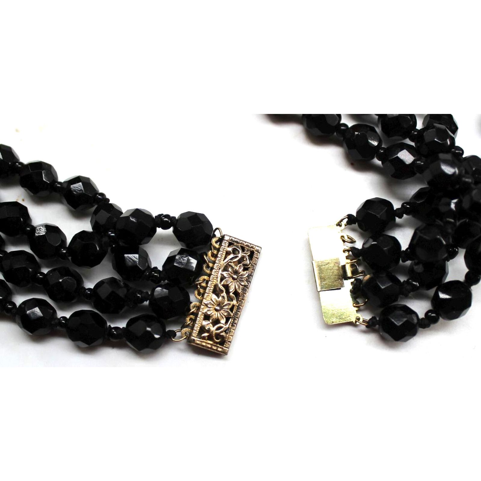Other Vintage Four Strand Black Onyx Bead Choker Necklace 14" Size ONE SIZE - 4 Thumbnail