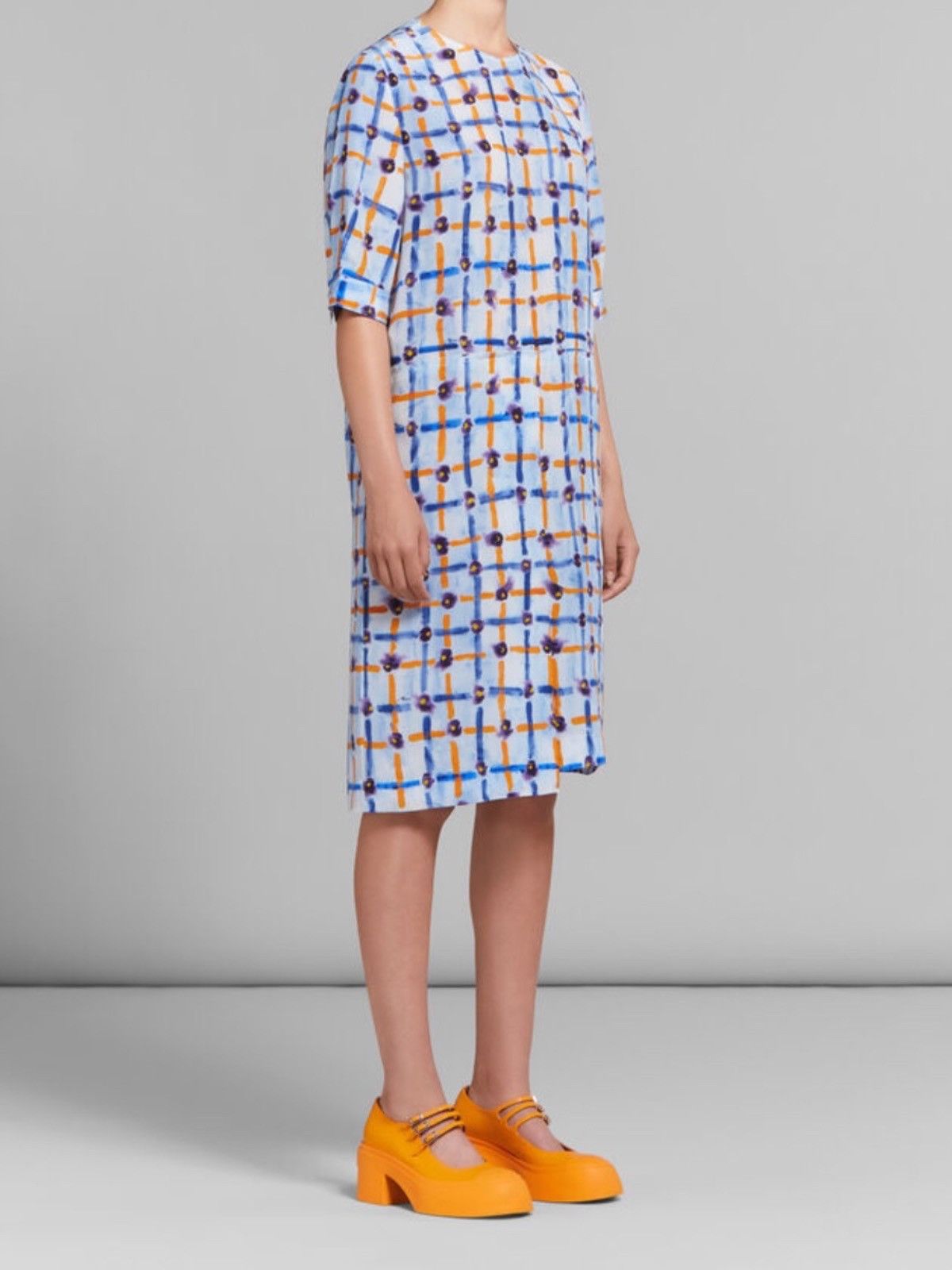Marni oc11z0525 Shift Print Dress in Blue Size L / US 10 / IT 46 - 4 Thumbnail
