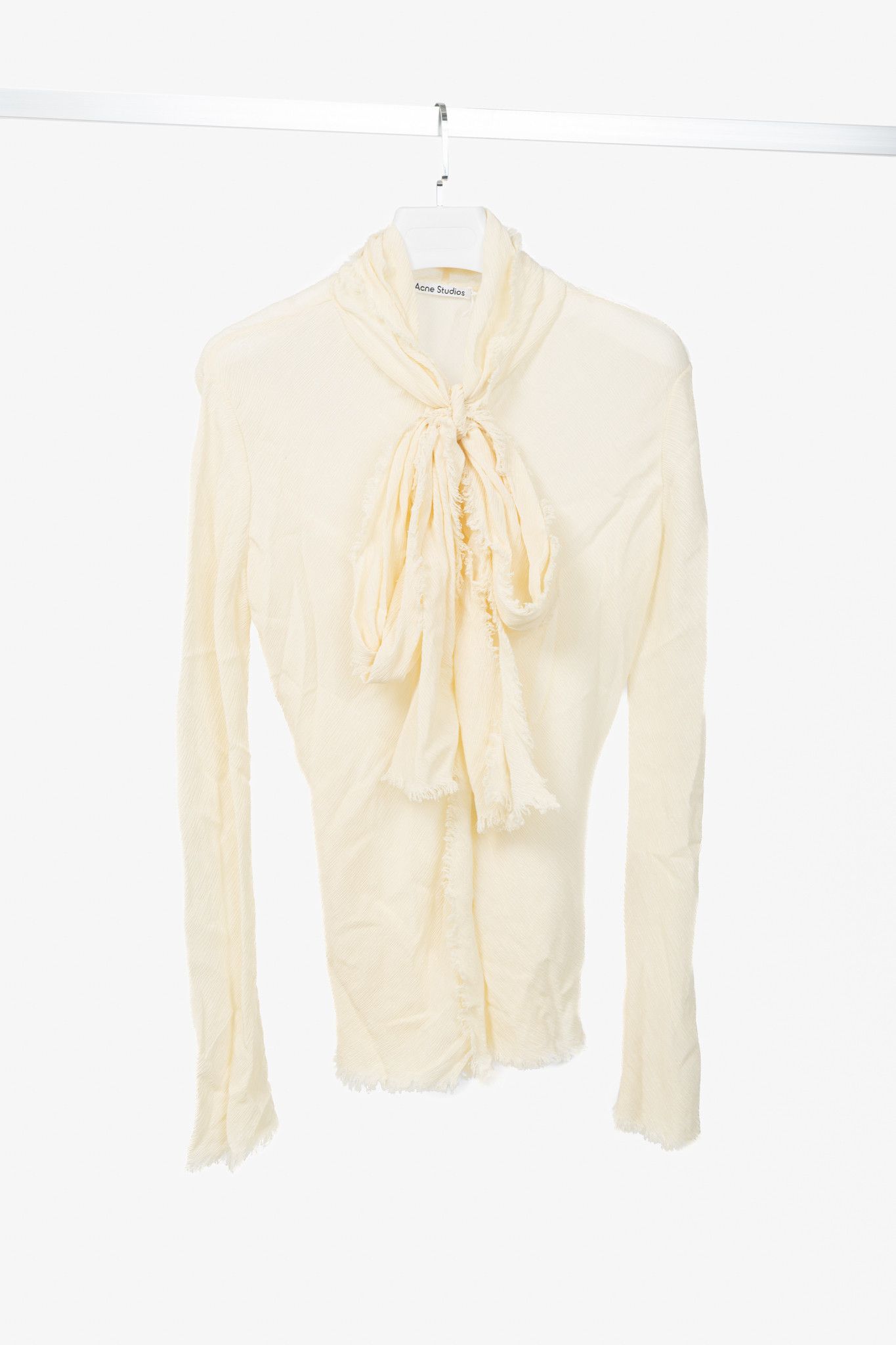 Acne Studios Acne Studios Warm White Crepe Frayed-Edge Pussy-Bow Blouse Size S / US 4 / IT 40 - 1 Thumbnail
