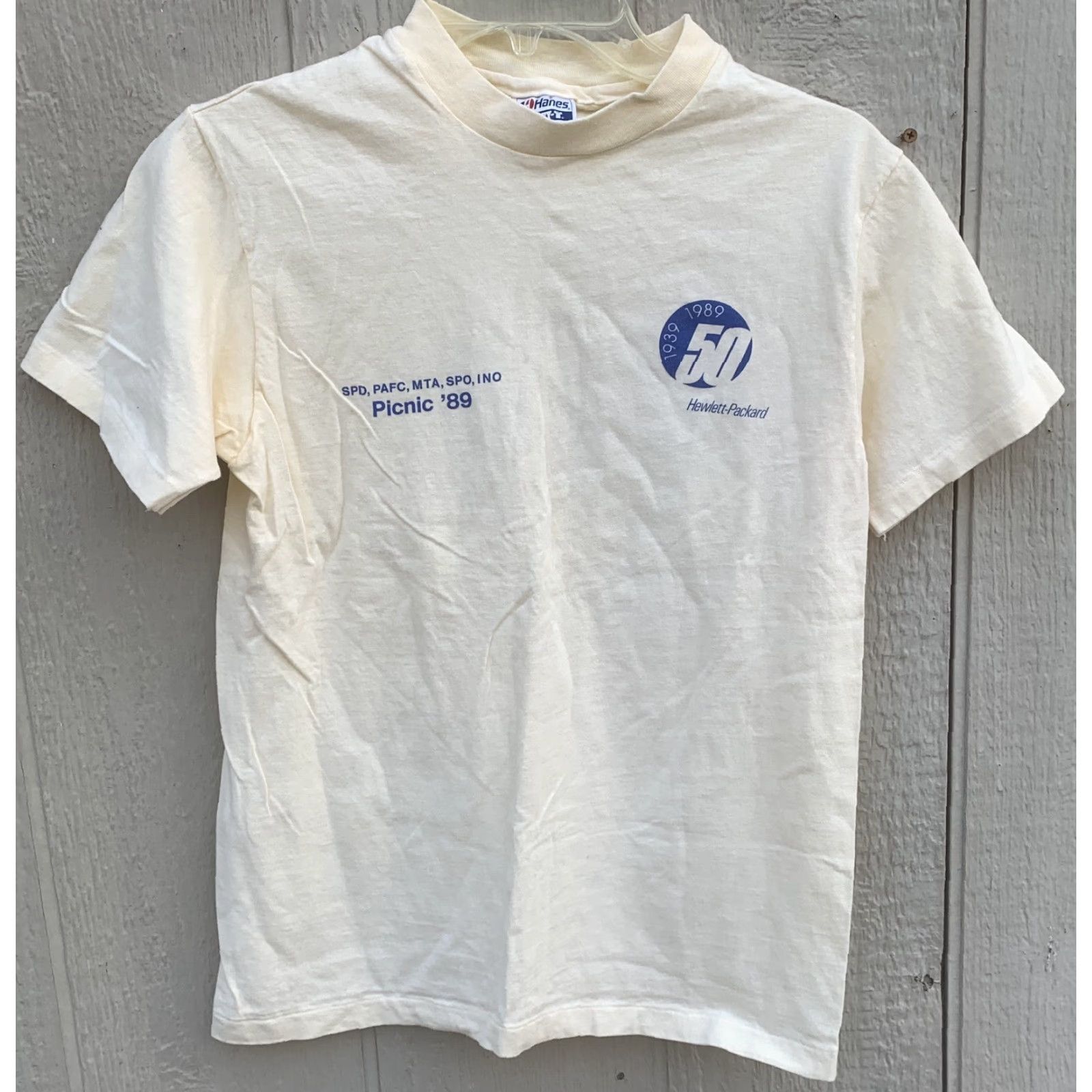 Hanes VINTAGE Hewlett-Packard 50 Years T-Shirt Graphic Tee Men M Ivory 100% Cotton Hanes BEEFY-T US 1989 Picnic ’89 HP M Size US M / EU 48-50 / 2 - 5 Thumbnail