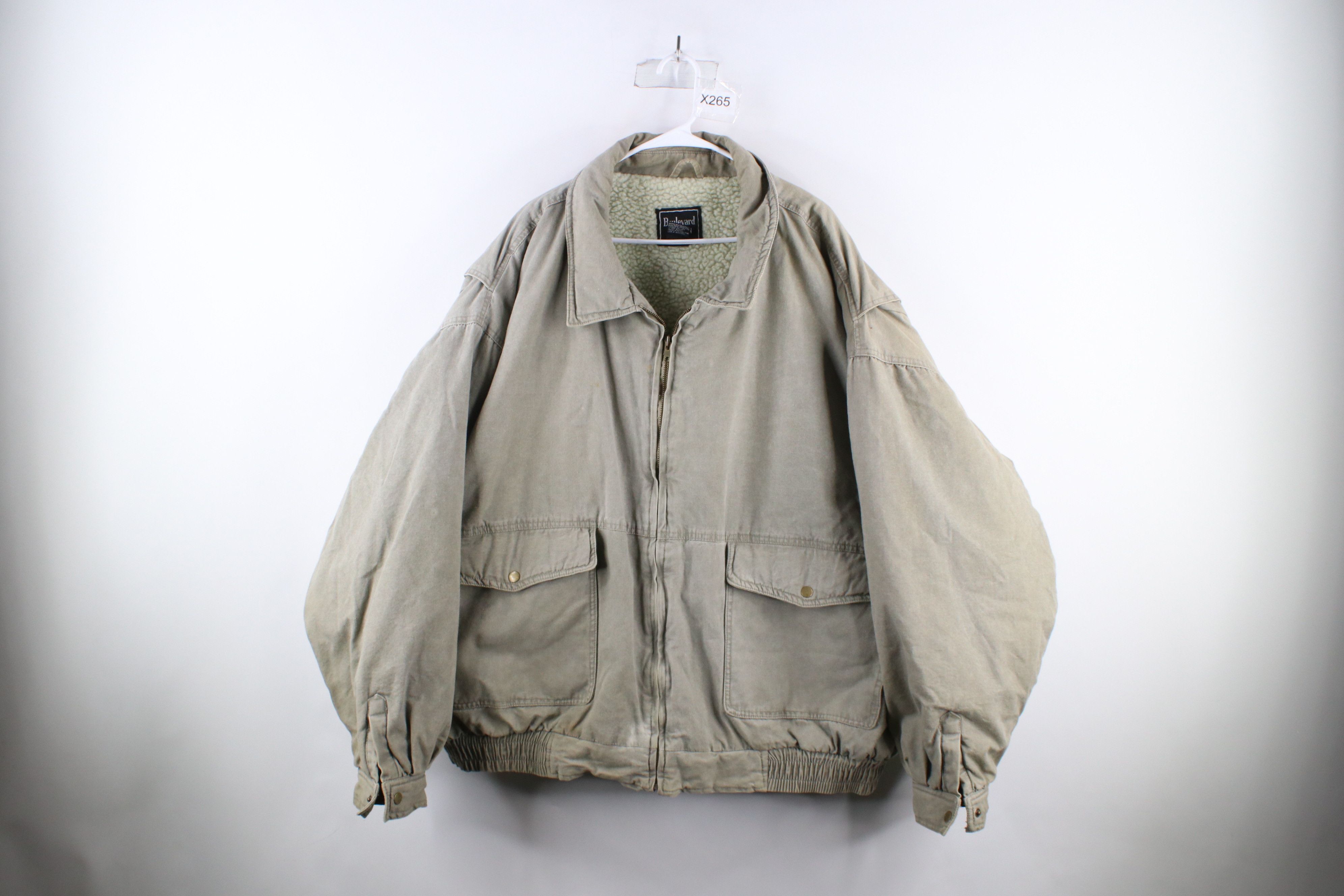 image of Vintage 90's Streetwear Deep Pile Fleece Lined Bomber Jacket in Beige, Men's (Size 2XL)